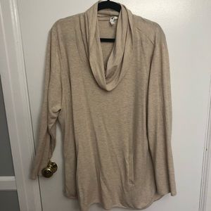Tan tunic with pockets and cowl neck